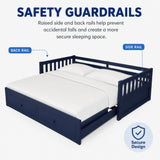 Twin to King Extendable Daybed Convertible Sleeper Sofa Bed Platform Bed Frame with Pull-Out Trundle & Drawers, Blue