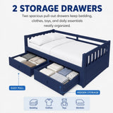 Twin to King Extendable Daybed Convertible Sleeper Sofa Bed Platform Bed Frame with Pull-Out Trundle & Drawers, Blue
