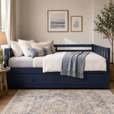 Twin to King Extendable Daybed Convertible Sleeper Sofa Bed Platform Bed Frame with Pull-Out Trundle & Drawers, Blue