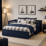 Twin to King Extendable Daybed Convertible Sleeper Sofa Bed Platform Bed Frame with Pull-Out Trundle & Drawers, Blue