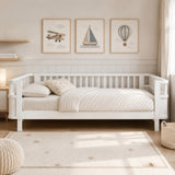 Full Size Low-Profile Platform Bed Daybed Kids Montessori Floor Bed Frame with Safety Guardrails & Slats for Girls & Boys