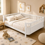 Full Size Low-Profile Platform Bed Daybed Kids Montessori Floor Bed Frame with Safety Guardrails & Slats for Girls & Boys