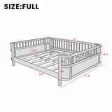 Full Size Low-Profile Platform Bed Daybed Kids Montessori Floor Bed Frame with Safety Guardrails & Slats for Girls & Boys