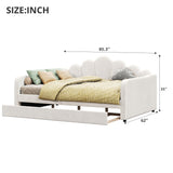 Queen Size Velvet Shell Daybed Frame, Scalloped Upholstered Sofa Bed with Trundle