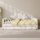 Queen Size Velvet Shell Daybed Frame, Scalloped Upholstered Sofa Bed with Trundle
