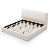 King Upholstered Platform Bed Frame with Oversized Pillow Headboard, Noise Free Low Profile Bed, Cream White