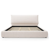 King Upholstered Platform Bed Frame with Oversized Pillow Headboard, Noise Free Low Profile Bed, Cream White