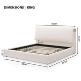 King Upholstered Platform Bed Frame with Oversized Pillow Headboard, Noise Free Low Profile Bed, Cream White