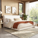 King Upholstered Platform Bed Frame with Oversized Pillow Headboard, Noise Free Low Profile Bed, Cream White