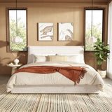 King Upholstered Platform Bed Frame with Oversized Pillow Headboard, Noise Free Low Profile Bed, Cream White