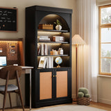 Tall Arched Bookcase with 3-Color LED Lights, Modern Bookshelf Display Cabinet Shelf with Doors & Adjustable Shelves