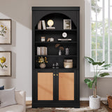 Tall Arched Bookcase with 3-Color LED Lights, Modern Bookshelf Display Cabinet Shelf with Doors & Adjustable Shelves