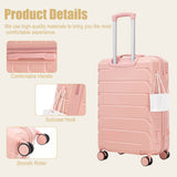 28" Luggage with Crack-Resistant Handle, Hook, 360° Spinner Wheels&Combination Lock, Hard Shell Checked Suitcase Travel Trolley, Pink