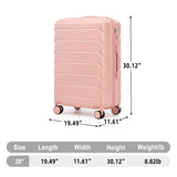 28" Luggage with Crack-Resistant Handle, Hook, 360° Spinner Wheels&Combination Lock, Hard Shell Checked Suitcase Travel Trolley, Pink