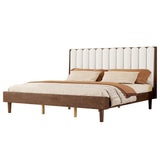 King Size Platform Bed Frame with Upholstered Headboard, Walnut