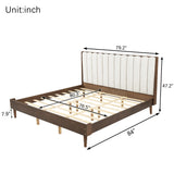 King Size Platform Bed Frame with Upholstered Headboard, Walnut