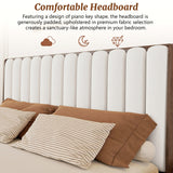 King Size Platform Bed Frame with Upholstered Headboard, Walnut
