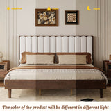 King Size Platform Bed Frame with Upholstered Headboard, Walnut