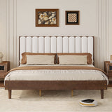 King Size Platform Bed Frame with Upholstered Headboard, Walnut