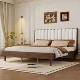 King Size Platform Bed Frame with Upholstered Headboard, Walnut