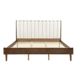 King Size Platform Bed Frame with Upholstered Headboard, Walnut