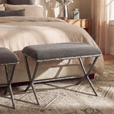 24.5" Rectangular Upholstered Ottoman, Footrest Bench with Hammered Metal Legs for Living Room, Bedroom, Entryway
