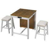 3PCS Bar Table Set Counter Height Dining Set with 2 Padded Bar Stools, Power Outlet&Drawers, Kitchen Breakfast Nook Dinette, Natural