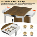 3PCS Bar Table Set Counter Height Dining Set with 2 Padded Bar Stools, Power Outlet&Drawers, Kitchen Breakfast Nook Dinette, Natural