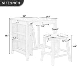 3PCS Bar Table Set Counter Height Dining Set with 2 Padded Bar Stools, Power Outlet&Drawers, Kitchen Breakfast Nook Dinette, Natural