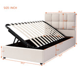 Twin Size Upholstered Platform Bed Frame with Padded Headboard & Under-bed Storage, Beige