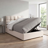 Twin Size Upholstered Platform Bed Frame with Padded Headboard & Under-bed Storage, Beige