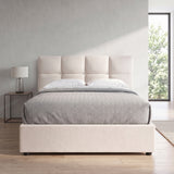 Twin Size Upholstered Platform Bed Frame with Padded Headboard & Under-bed Storage, Beige