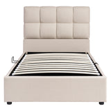 Twin Size Upholstered Platform Bed Frame with Padded Headboard & Under-bed Storage, Beige