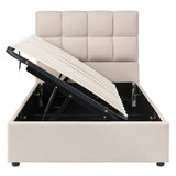 Twin Size Upholstered Platform Bed Frame with Padded Headboard & Under-bed Storage, Beige
