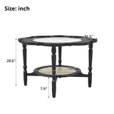 Petal Coffee Table Round Mid-Century Modern Center Table Boho Sofa Side Table with White Crackle Pattern Glass Top, Black