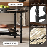 Petal Coffee Table Round Mid-Century Modern Center Table Boho Sofa Side Table with White Crackle Pattern Glass Top, Black