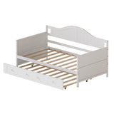 Twin Size Daybed Sleeper Sofa Bed Platform Bed Frame with Trundle, White