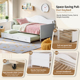 Twin Size Daybed Sleeper Sofa Bed Platform Bed Frame with Trundle, White
