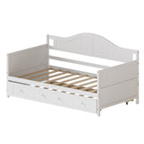 Twin Size Daybed Sleeper Sofa Bed Platform Bed Frame with Trundle, White