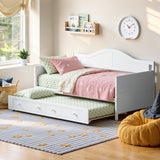 Twin Size Daybed Sleeper Sofa Bed Platform Bed Frame with Trundle, White
