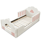 Twin Size Kids Upholstered Platform Bed Frame Cloud Toddler Bed with Soft Cushion, Rounded Corner & Safety Guardrail, White