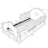 Twin Size Kids Upholstered Platform Bed Frame Cloud Toddler Bed with Soft Cushion, Rounded Corner & Safety Guardrail, White
