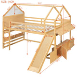 Full Size House Loft Bed with Slide, Safety Guardrails & Storage Cabinet for Kids/Teens, Lower Open Play Area