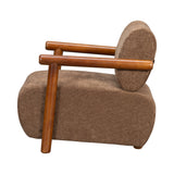 Accent Chair Oversized Cushioned Single Sofa Chair with Solid Wood Thick Arm, Comfy Upholstered Armchair Curved Lounge Chair, Brown