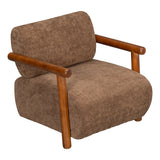 Accent Chair Oversized Cushioned Single Sofa Chair with Solid Wood Thick Arm, Comfy Upholstered Armchair Curved Lounge Chair, Brown