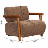 Accent Chair Oversized Cushioned Single Sofa Chair with Solid Wood Thick Arm, Comfy Upholstered Armchair Curved Lounge Chair, Brown