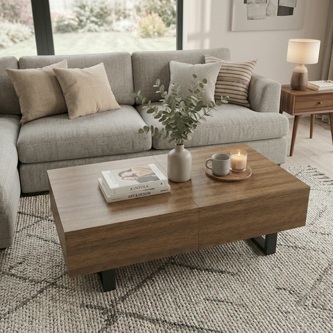 Sliding Top Coffee Table with Hidden Storage Compartment, Expandable Wood Tabletop Center Table for Living Room, Apartment