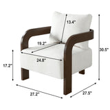 Accent Chair Cushioned Single Sofa Chair Solid Wood Upholstered Armchair Comfy Padded Lounge Chair with Pillow, Beige