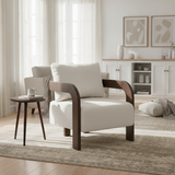 Accent Chair Cushioned Single Sofa Chair Solid Wood Upholstered Armchair Comfy Padded Lounge Chair with Pillow, Beige
