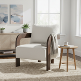 Accent Chair Cushioned Single Sofa Chair Solid Wood Upholstered Armchair Comfy Padded Lounge Chair with Pillow, Beige